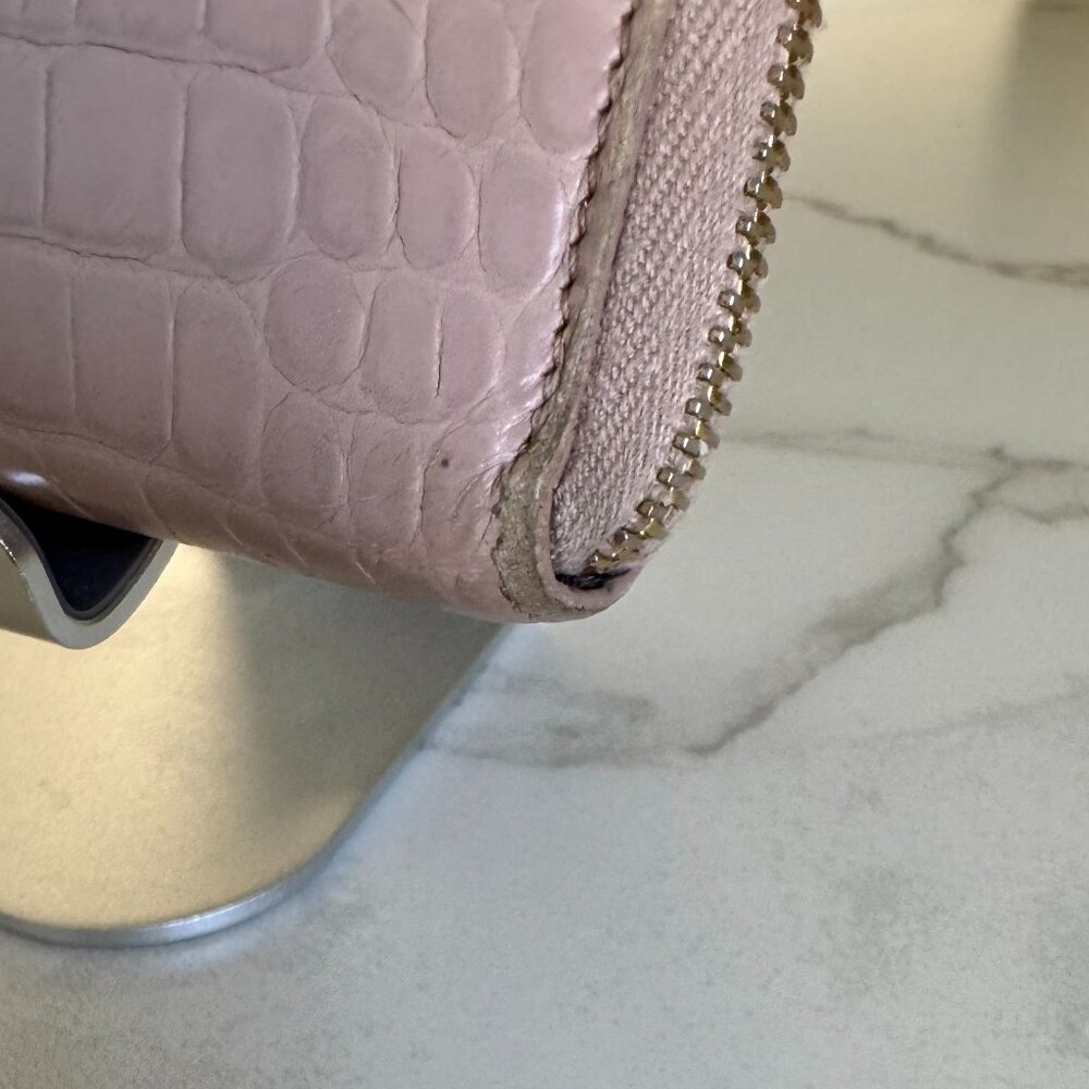 YSL Saint Laurent Monogram Croc-Embossed Zip Around Wallet Blush - Picture 11 of 13